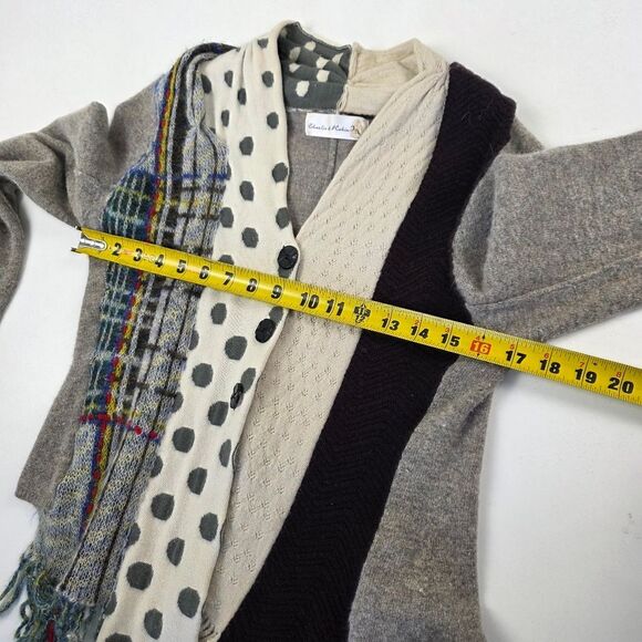 Anthropolgie Charlie & Robin Cardigan Sweater Patchwork Print Polka Dot Fringe S - Picture 6 of 11